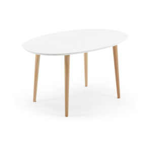 Kave Home Kave Home Eettafel Oqui, Oqui ovale uitschuifbare tafel, wit gelakt mdf en beukenhouten poten 140 (220) x 90 cm (mtk0006)