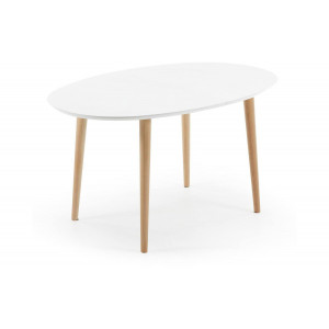 Kave Home Kave Home Oqui, Oqui ovale uitschuifbare mdf tafel met witte lak en massief beuken poten 20(220)x90 cm (mtk0006)