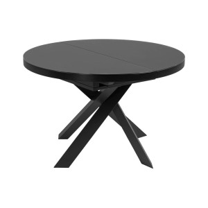 Kave Home Kave Home Eettafel Vashti, Vashti uitschuifbare ronde glazen tafel met zwarte stalen poten Ø 120 (160) cm (mtk0170)