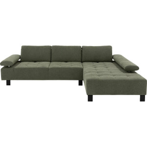 Goossens Bank Alvin groen, stof, 3-zits, modern design met chaise longue rechts