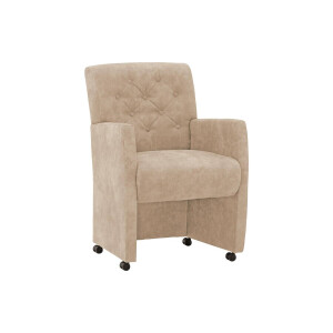 Goossens Eetkamerstoel Oliver beige microvezel met armleuning en met wielen, stijlvol landelijk