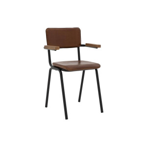 Goossens Eetkamerstoel Chaplin cognac leer met armleuning, urban industrieel