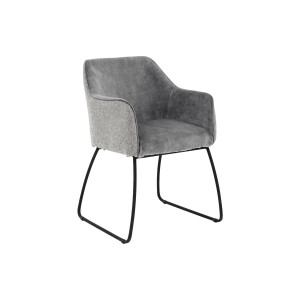 Goossens Eetkamerstoel Lisbet grijs stof met armleuning, elegant chic