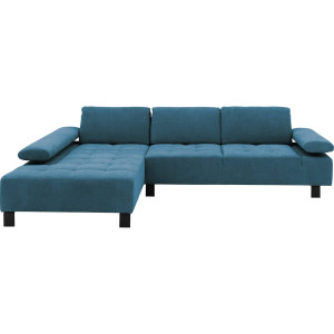 Goossens Bank Alvin blauw, stof, 3-zits, modern design met chaise longue links