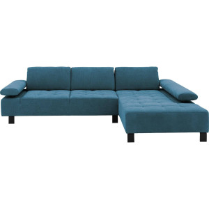 Goossens Bank Alvin blauw, stof, 3-zits, modern design met chaise longue rechts