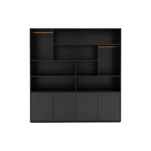 Goossens Basic Buffetkast Madrid, 4 dichte deuren 8 open vakken, zwart melamine, 184 x 191 x 45 cm, elegant chic