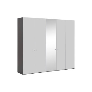 Goossens Kledingkast Easy Storage Ddk, Kledingkast 253 cm breed, 220 cm hoog, 4x glas draaideur en 1x spiegel draaideur midden