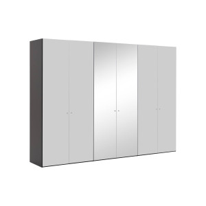 Goossens Kledingkast Easy Storage Ddk, Kledingkast 304 cm breed, 220 cm hoog, 4x glas draaideur en 2x spiegel draaideur midden