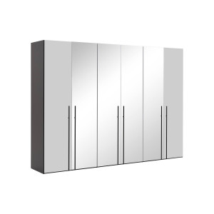 Goossens Kledingkast Easy Storage Ddk, Kledingkast 304 cm breed, 220 cm hoog, 2x glas draaideur en 4x spiegel draaideur midden