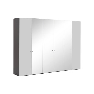 Goossens Kledingkast Easy Storage Ddk, Kledingkast 304 cm breed, 220 cm hoog, 2x glas draaideur en 4x spiegel draaideur midden