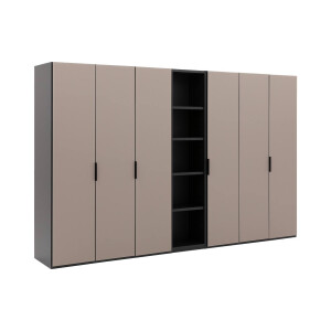 Goossens Excellent Kast Systeem Statement Compleet, 6 draaideuren met 50 cm breed rek element, 350 cm breed 223 cm hoog 61 cm diep