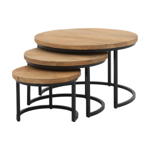 Goossens Salontafel Jelle XL rond, hout mango bruin, urban industrieel, 73 x 44 x 73 cm