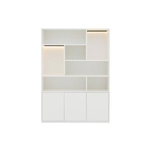 Goossens Basic Buffetkast Madrid, 3 dichte deuren 7 open vakken, wit melamine, 139 x 191 x 45 cm, elegant chic