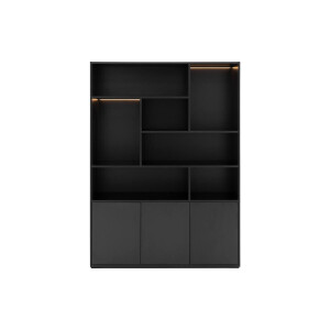 Goossens Basic Buffetkast Madrid, 3 dichte deuren 7 open vakken, zwart melamine, 139 x 191 x 45 cm, elegant chic