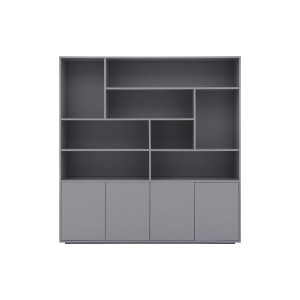 Goossens Basic Buffetkast Madrid, 4 dichte deuren 8 open vakken, grijs melamine, 184 x 191 x 45 cm, elegant chic