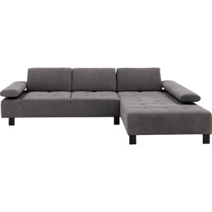 Goossens Bank Alvin grijs, stof, 3-zits, modern design met chaise longue rechts