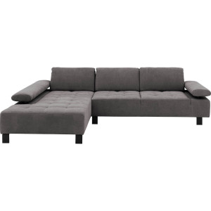 Goossens Bank Alvin grijs, stof, 3-zits, modern design met chaise longue links