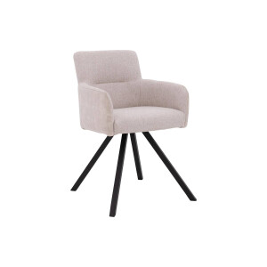 Goossens Eetkamerstoel Jesse beige stof met armleuning, stijlvol landelijk