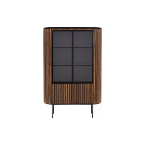 Goossens Vitrinekast Adel, 2 glasdeuren 2 dichte deuren, bruin teak, 139 x 210 x 45 cm, stijlvol landelijk