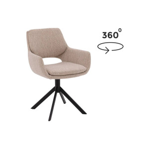 Goossens Eetkamerstoel Daisy beige stof graden draaibaar met return functie met armleuning, modern design