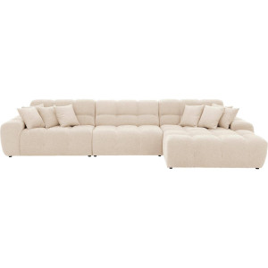 Goossens Excellent Bank Kubus - 30 X 30 Cm Stiksel wit, stof, 1,5-zits, modern design met chaise longue rechts