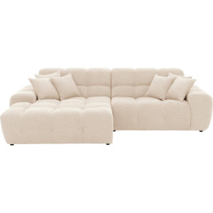 Goossens Excellent Bank Kubus - 40 X 40 Cm Stiksel wit, stof, 1,5-zits, modern design met chaise longue links