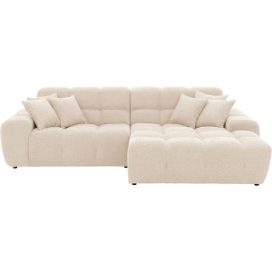 Goossens Excellent Bank Kubus - 40 X 40 Cm Stiksel wit, stof, 1,5-zits, modern design met chaise longue rechts