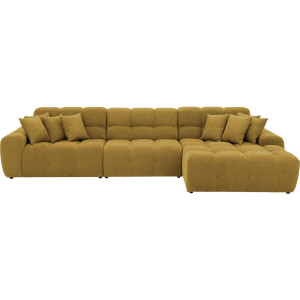 Goossens Excellent Bank Kubus - 30 X 30 Cm Stiksel geel, stof, 1,5-zits, modern design met chaise longue rechts