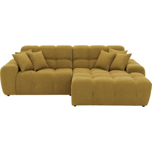 Goossens Excellent Bank Kubus - 30 X 30 Cm Stiksel geel, stof, 1,5-zits, modern design met chaise longue rechts