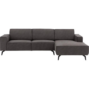 Goossens Hoekbank Hercules donkergrijs, microvezel, 3-zits, modern design met chaise longue rechts