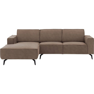 Goossens Hoekbank Hercules bruin, microvezel, 2-zits, modern design met chaise longue links