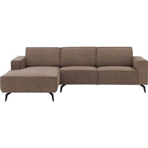 Goossens Hoekbank Hercules bruin, microvezel, 2,5-zits, modern design met chaise longue links