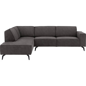 Goossens Hoekbank Hercules donkergrijs, microvezel, 3-zits, modern design met ligelement links
