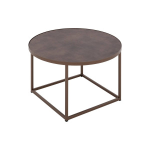 Goossens Salontafel Livia rond, kunstleer bruin, modern design, 61 x 35 x 61 cm