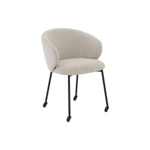 Goossens Stoel Noomi beige stof met armleuning en met wielen,