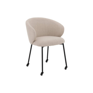Goossens Stoel Noomi beige stof met armleuning en met wielen,