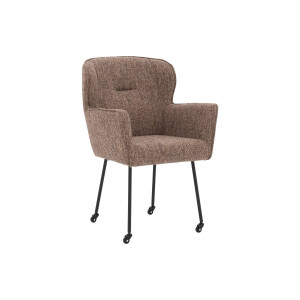 Goossens Eetkamerstoel Caleb bruin stof met armleuning en met wielen, elegant chic