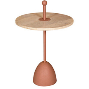 by Mooss - Bijzettafel - Peach Pink - Rond - Metaal - Hout - Naturel - Handvat - M - Ã˜ 40 - Trendy