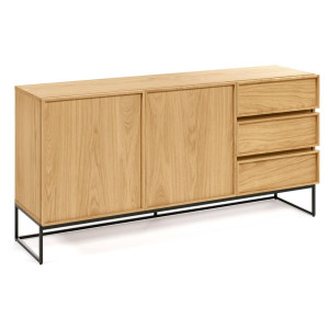 Kave Home Kave Home Ladekast Taiana, Taiana 2-deurs dressoir met 3 lades in eikenfineer en zwart stalen structuur, 160 x 78 cm (mtk0176)