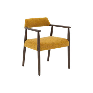 Goossens Eetkamerstoel Jesper geel stof met armleuning,