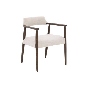 Goossens Stoel Jesper met Massief Houten Frame beige stof met armleuning,