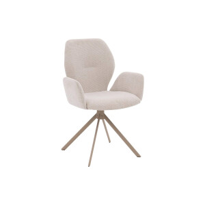 Goossens Eetkamerstoel Hera beige stof met armleuning, modern design