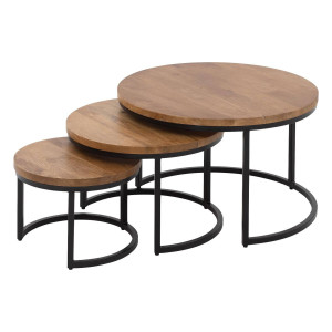 Goossens Salontafel Lenngard rond, hout mango bruin, urban industrieel, 73 x 44 x 73 cm