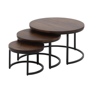 Goossens Salontafel Lenngard rond, hout mango bruin, urban industrieel, 73 x 44 x 73 cm