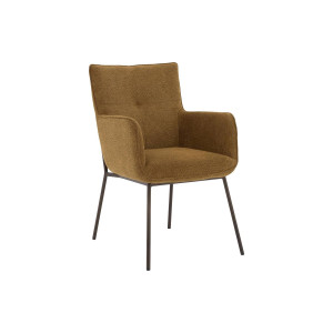 Goossens Eetkamerstoel Trullo geel stof met armleuning,