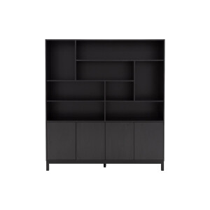 Goossens Buffetkast Valencia, 4 dichte deuren 8 open vakken, zwart melamine, 184 x 203 x 45 cm, elegant chic