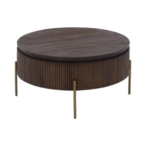 Goossens Salontafel Dagmar rond, hout mango bruin,, 90 x 45 x 90 cm