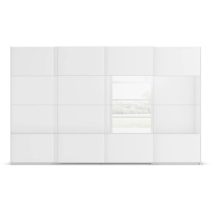 Goossens Kledingkast Finca Combi Sts, Slaapkamerkast 320 cm breed, 223 cm hoog, 4x 4 paneel (glas met glas mat combinatie) schuifdeuren