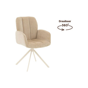 Goossens Eetkamerstoel Hestia beige stof Hera spin poot gr draaibaar returnfunctie met armleuning,