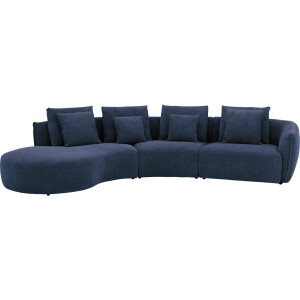 Goossens Bank Fay blauw, stof, 1,5-zits, stijlvol landelijk met chaise longue links